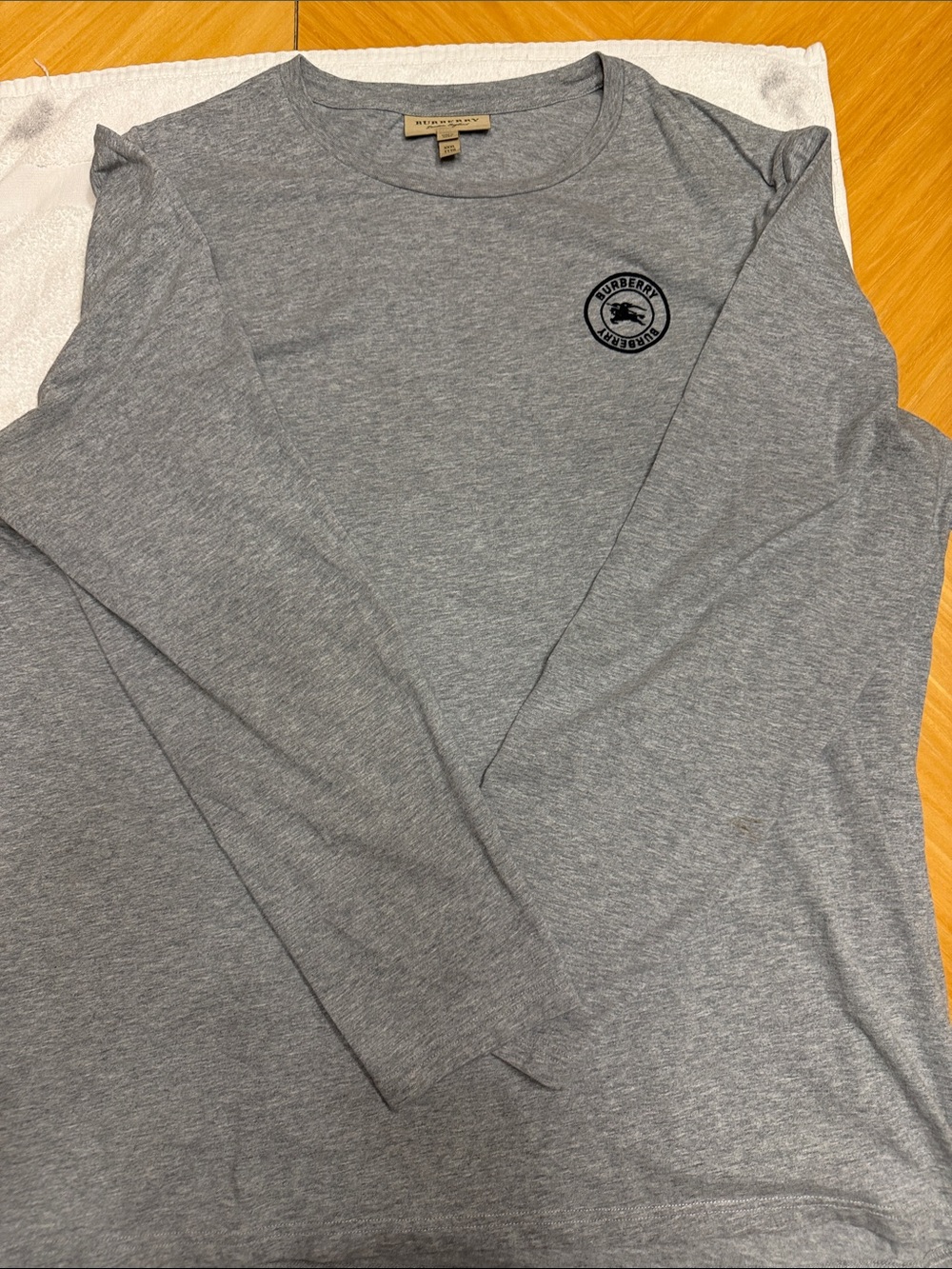 Burberry Heather Gray Long Sleeve Logo Tee. Fits like US 2XL